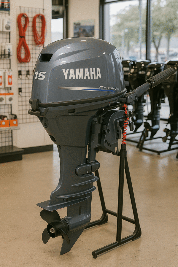 Yamaha 15 HP Outboard – Electric Start, Tiller Steering, Short Shaft, 4-Stroke, Lightweight, Brand New | F15SEHA